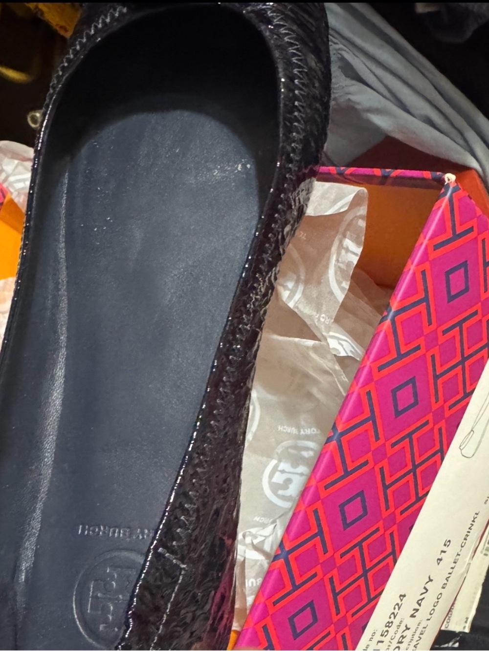 Tory Burch Navy Patent Leather Logo Ballet Flat
